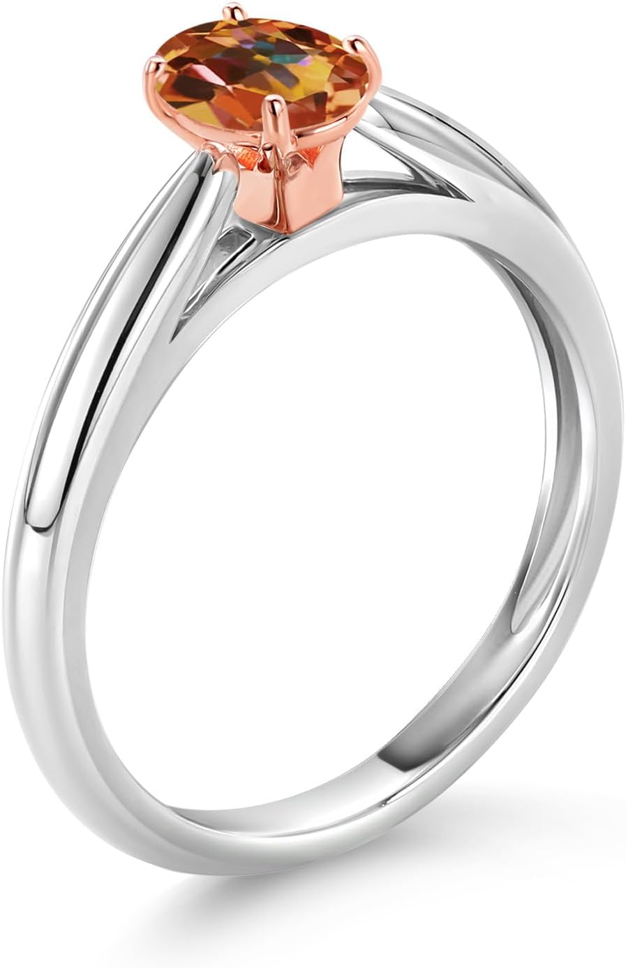 Gem Stone King 925 Sterling Silver and 10K Rose Gold Prongs Ecstasy Mystic Topaz Solitaire Engagement Ring For Women (0.50 Cttw, Oval 6X4MM, Gemstone Birthstone)