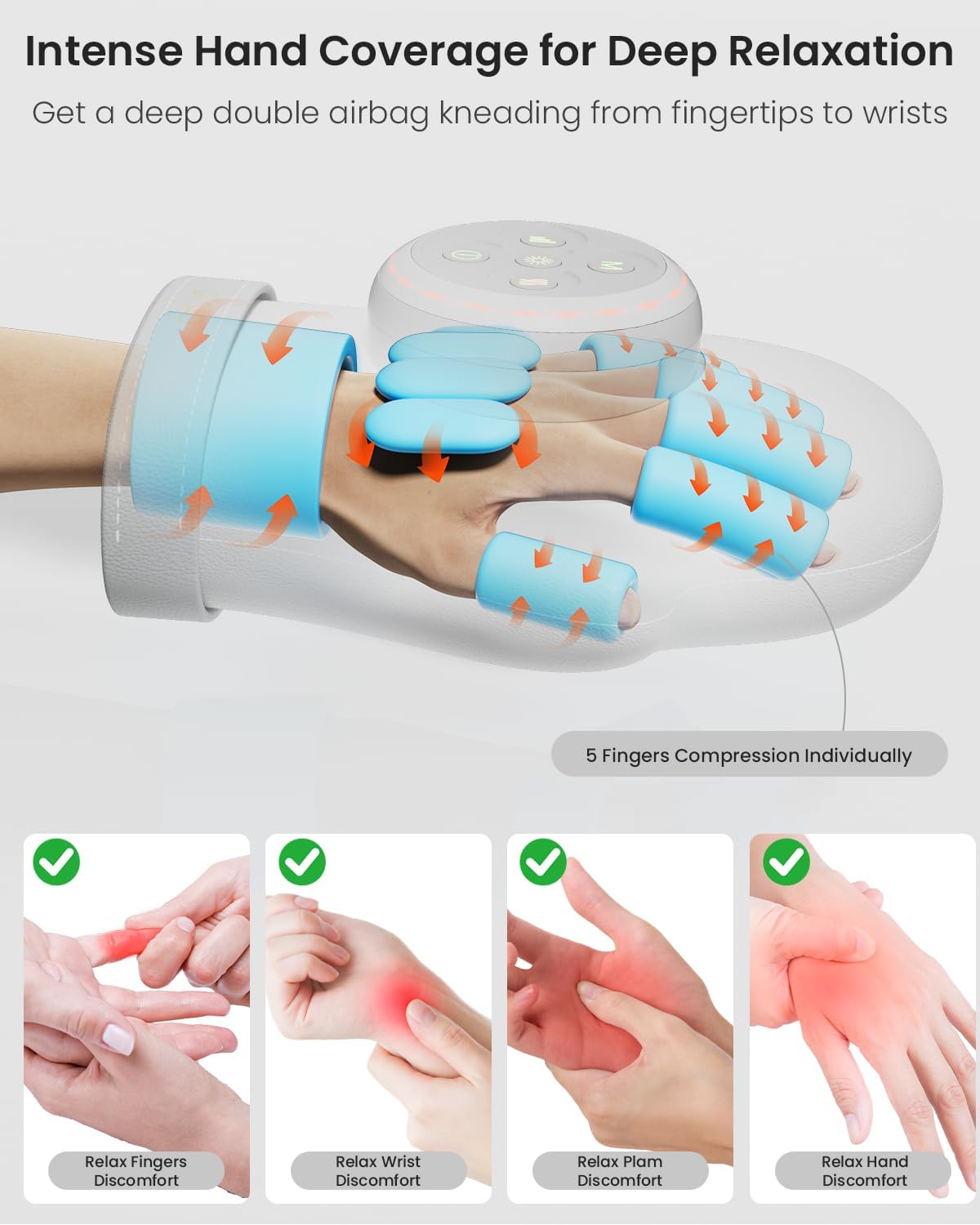 Hand Massager for Arthritis and Carpal Tunnel Relief, Cordless Hand Massager with Heat and Compression, 3 Heat Therapy, 5 Intensity 3 Modes for Typing Fatigue, Wrist, Finger Pain, Gifts for Women,Men