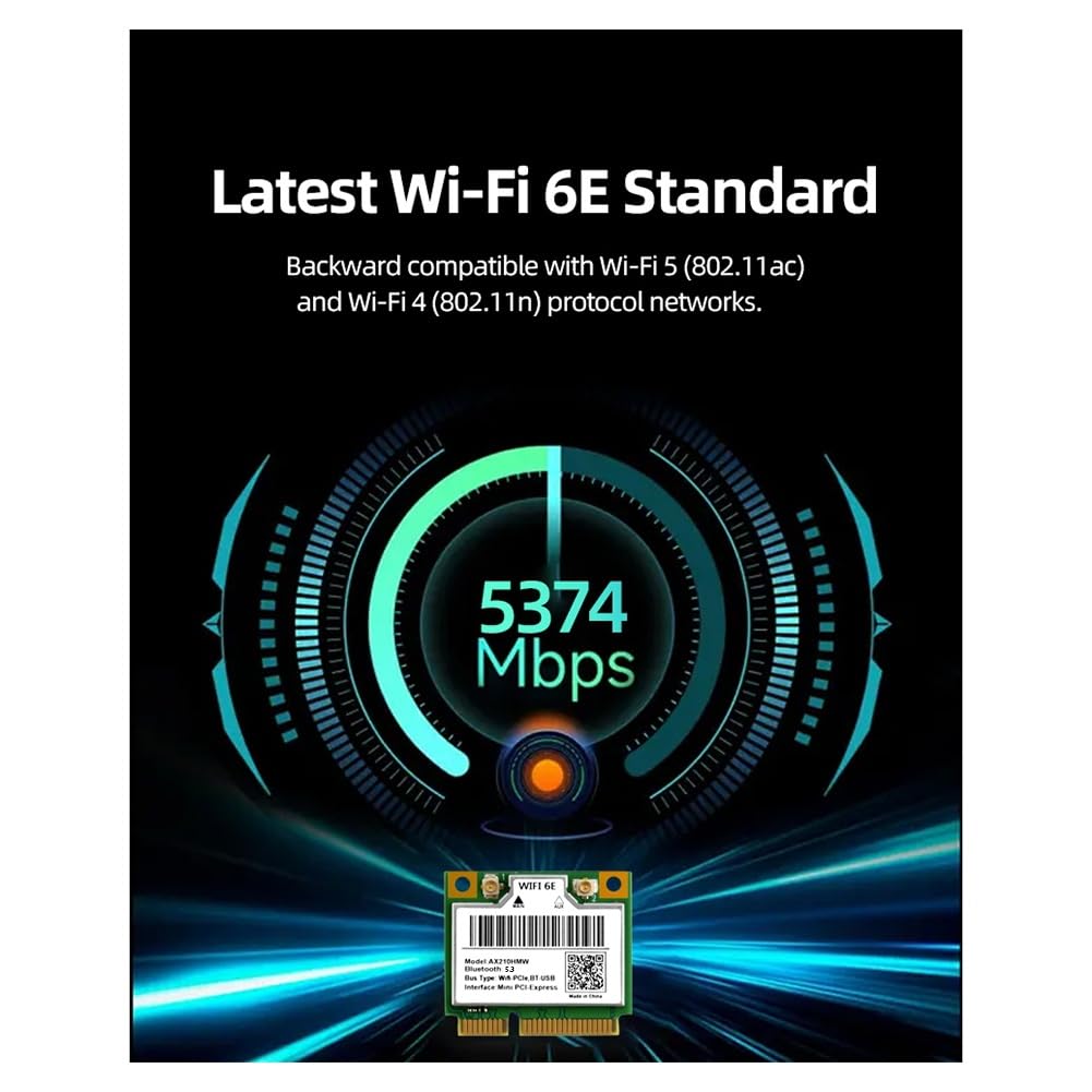 WiFi 6E Mini PCI-E AX210HMW Wireless Network Card Bluetooth 5.3 Adapter for Desktop Laptop, Tri-Band 2.4/5/6GHz AX WiFi