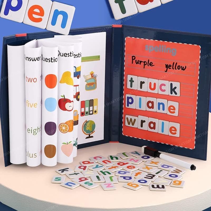 SHAKTISM Matching Letter Spell Learning Game Educational Toys Sight Words Games Preschool Activities Spelling Letter Words Gift for Kids (Magnetic Word) 1 Book Blue