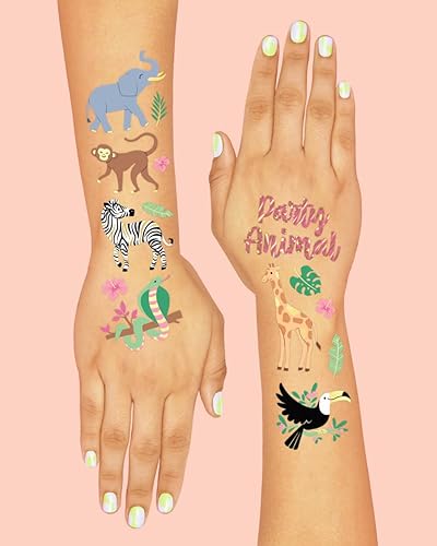 Miniatura 4 de xo, Fetti Tatuajes temporales de la selva - 36 estilos | Arte de elefante + manualidades, suministros para fiesta de cumpleaños de animales