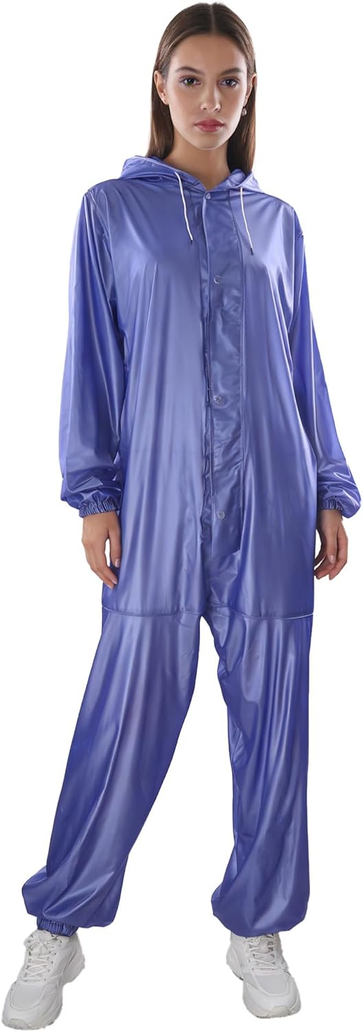 TiaoBug Unisex Waterproof Hooded Raincoat for Men Women Work Jumpsuit Long Sleeve Mechanic Jumpsuit