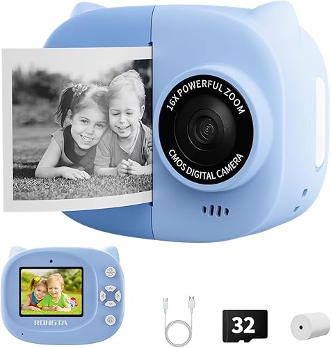 Rongta Kids Camera Instant Print, 1080P Kids Instant Cameras That Print Photos, Christmas Birthday Gifts for Boy Age 3-12, Video Camera Portable Toy for 3 4 5 6 7 8 9 10 Year Old Boy(Blue)
