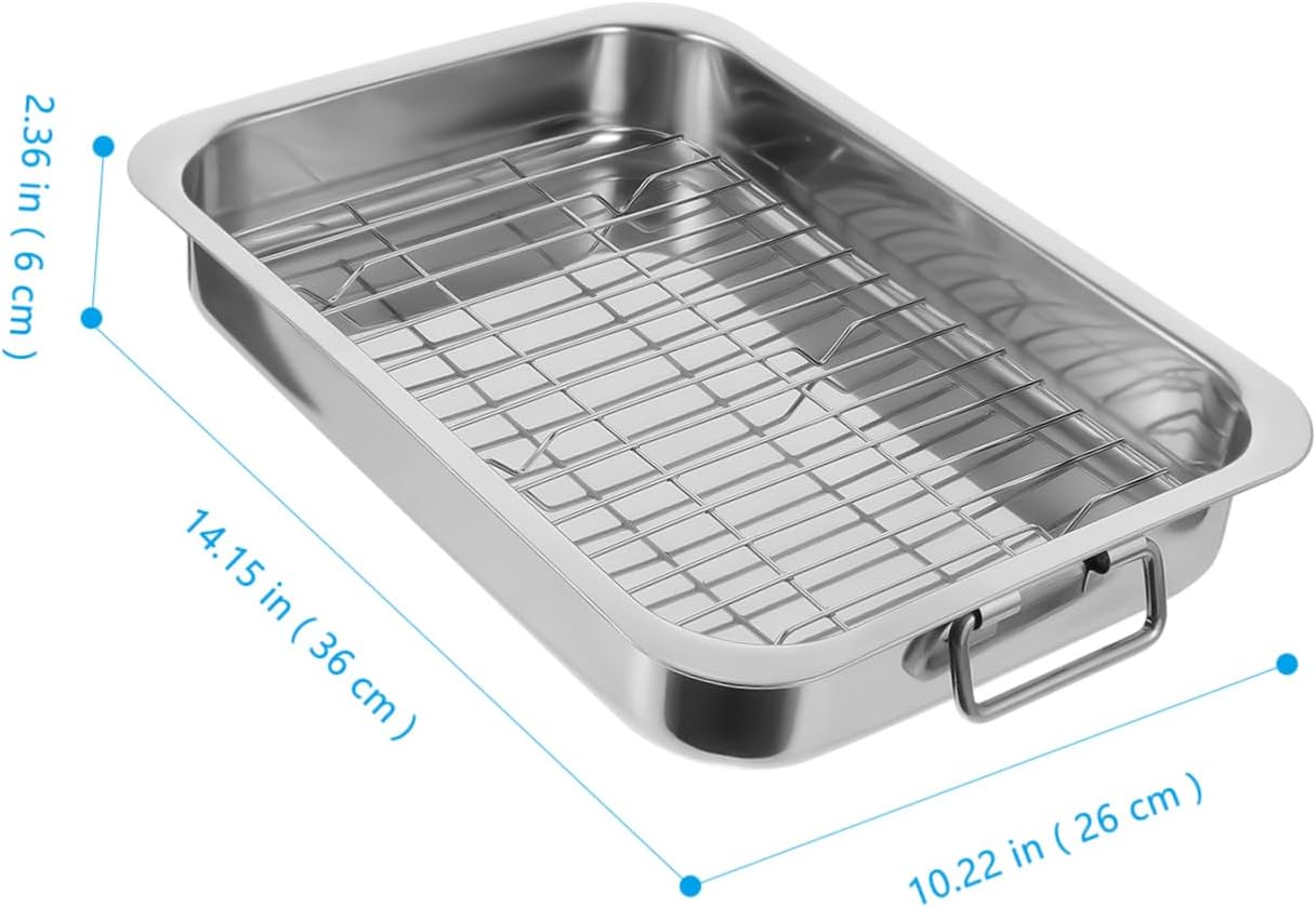 1set Stainless Steel Rectangular Oven Tray Rack for Baking Roasting and Cooling Kitchen Bakeware for Home Restaurant Use