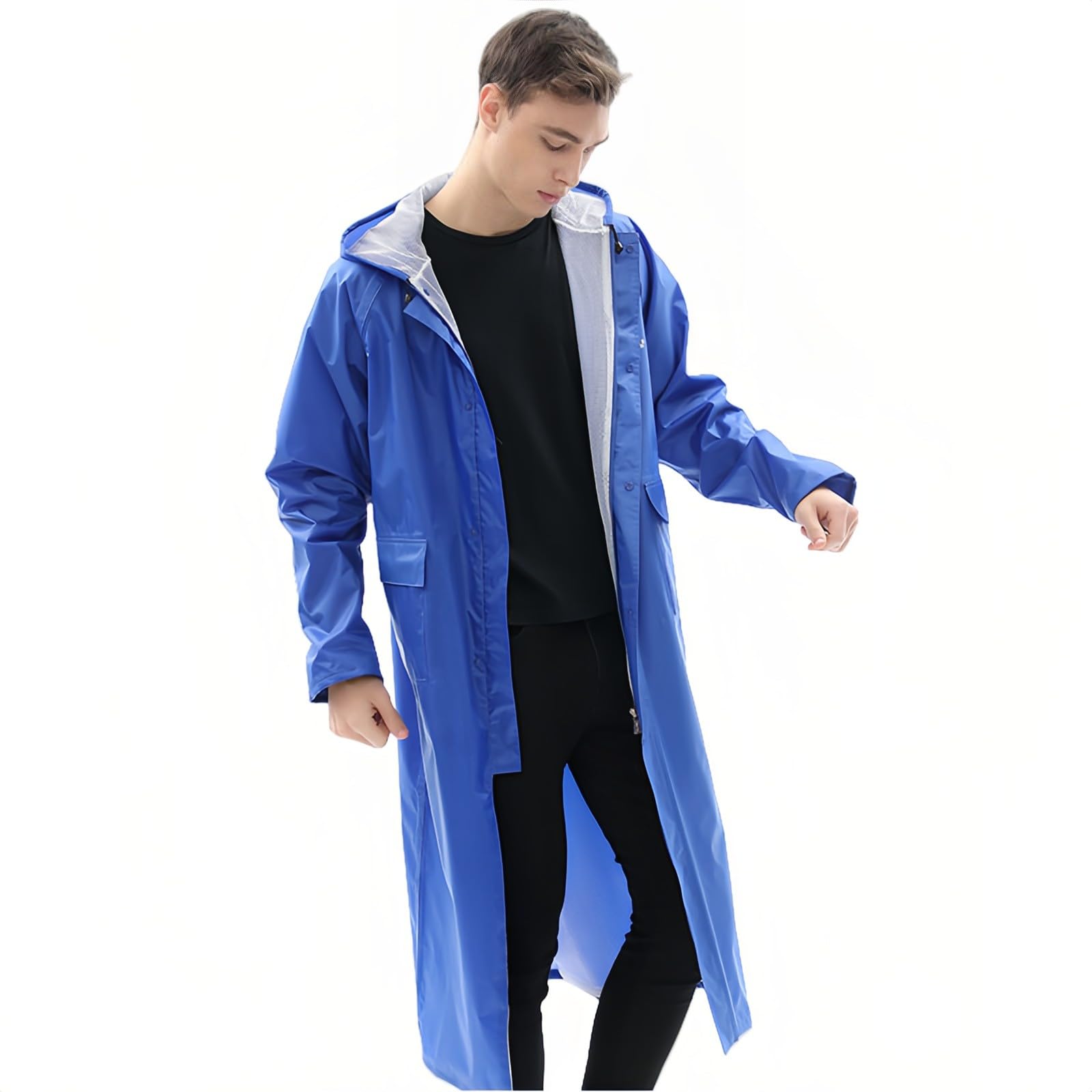 Generisch Fahrrad Regenjacke Langer Regenmantel mit für Damen Herren Doppellagjacke für Außenbereiche ganzjährig tragbar ideal als wetterfeste Anorak