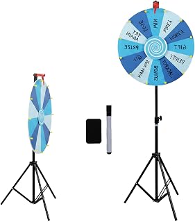 60cm Ruleta Giratoria con Trípode Ajustable 100-200cm, Spinning Wheel for Prizes con 14 Ranuras para Carnaval y Feria Comercia,Blue