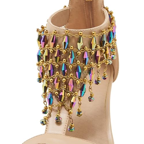 Xiangzu Women's Wedge Sandalst Strap Beaded Open Toe Low Heel Dress Sandal (8, Nude) #TOP6