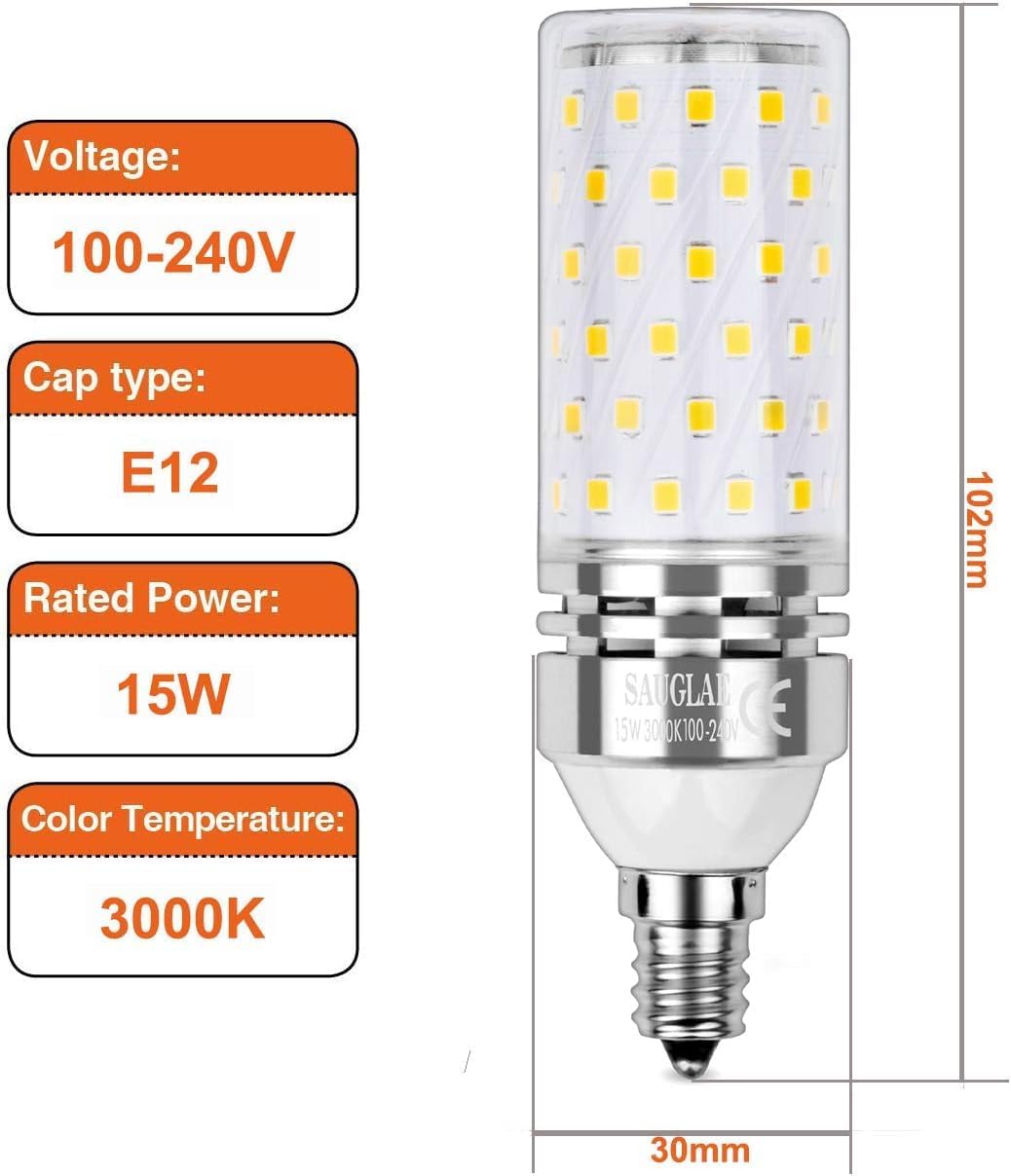 15W LED Bulbs, 120W Incandescent Bulbs Equivalent, 1500Lm, 3000K Warm White, E12 Small Edison Screw, Pack of 4