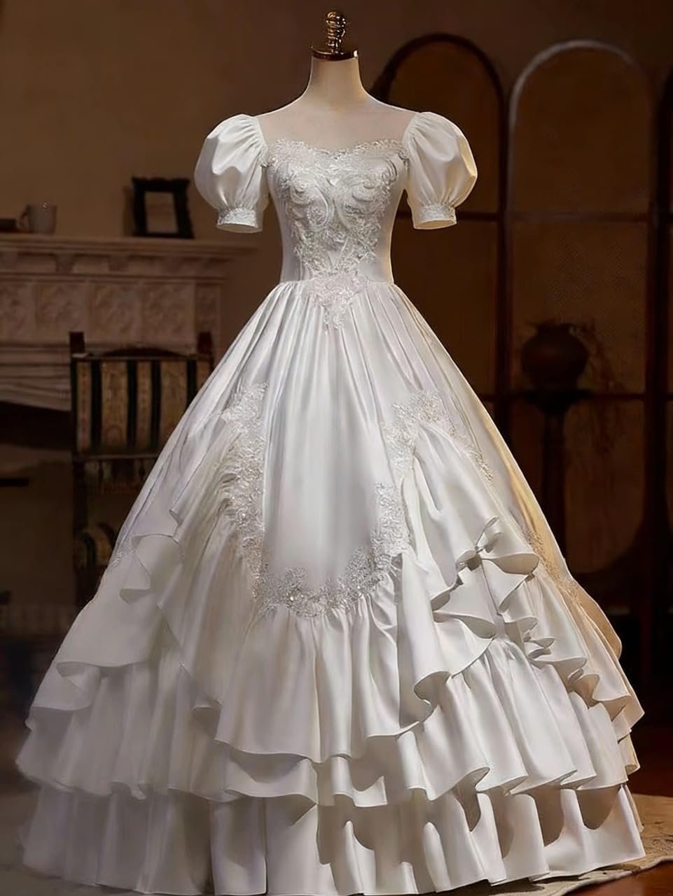 Mouccy Satin Victorian Dress for Women 2026 Gothic A-line Lace Wedding Dresses 18 Century Short Sleeve Vintage Ball Gown