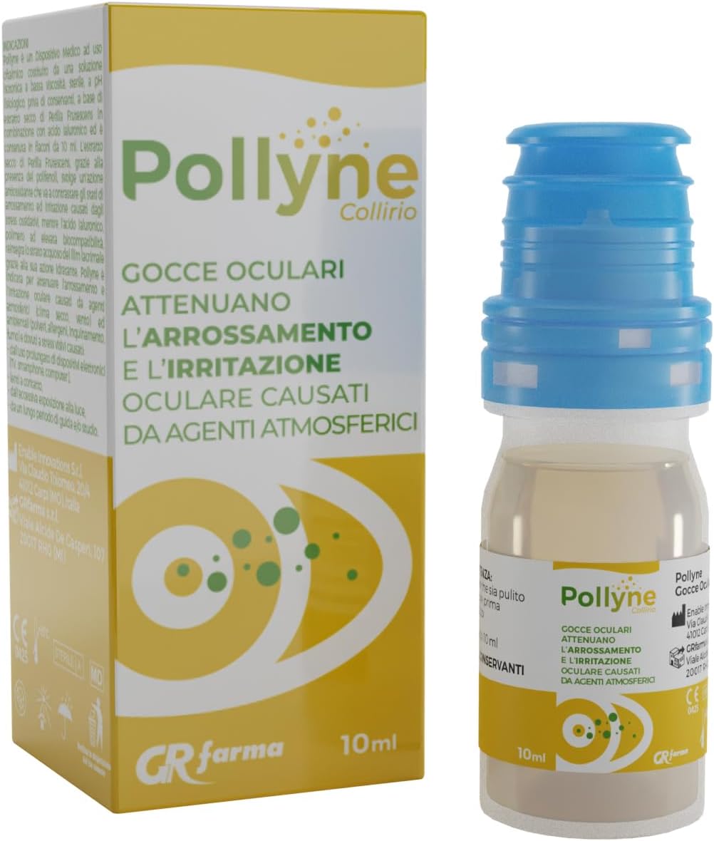 GRfarma Pollyne Collirio 10 ml - Gocce Oculari Attenuano l'Arrossamento e l'Irritazione Oculare Causati da Agenti Atmosferici