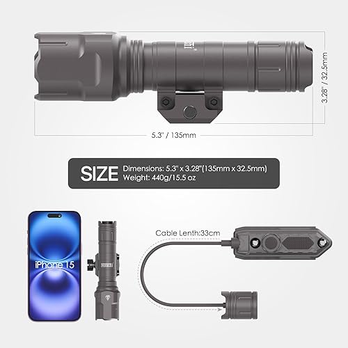Vista 19 de Feyachi Rifle Light 1200LM 22500Candela WL25 Tactical AR linterna LED luz al aire libre con interruptor de presión y montaje en riel Picatinny, 3