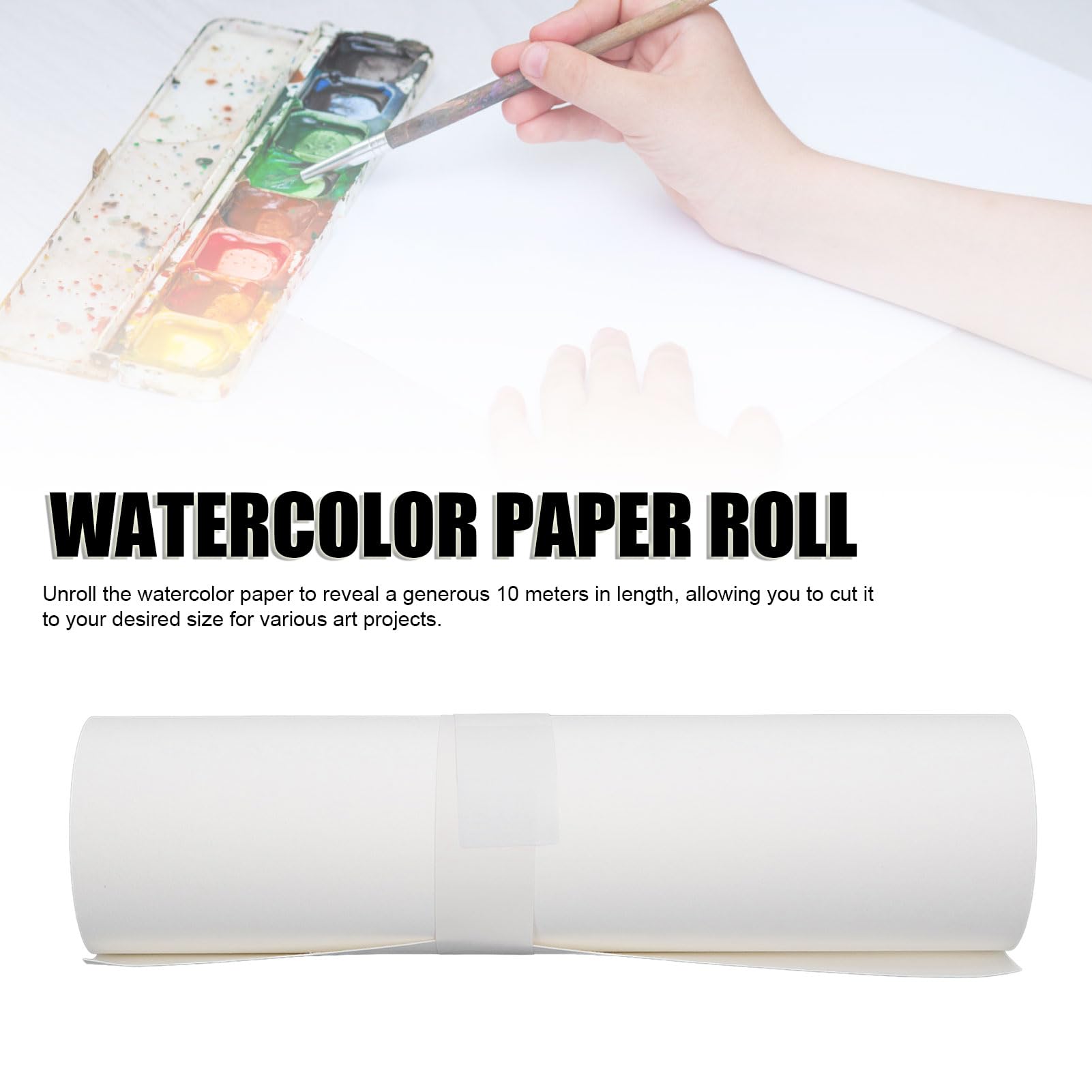 Rotolo di Carta per Acquerello, Rotolo Lungo 10 M, Carta per Acquerello in Cotone Bianco, Carta per Artisti, per attività Artigianali, Pittura, Facile da Pulire (39 cm*10 m)