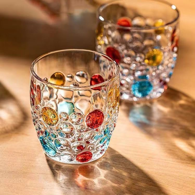 AlifordGlass Glass Tumblers with Colorful Patterns, Lead-Free, Set of 4 or 6 (Set of 6)