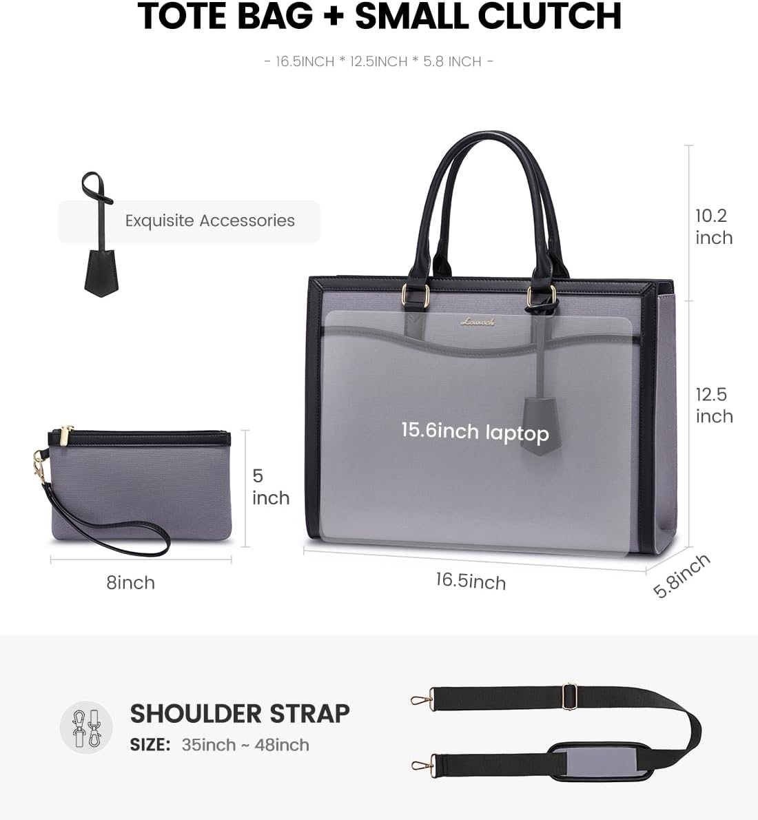 LOVEVOOK Laptop Tote Bag for Women, Office Work Bag Briefcase fit for 15.6 inch Laptop, Large Capacity Teacher Bag Handbag - Image 5