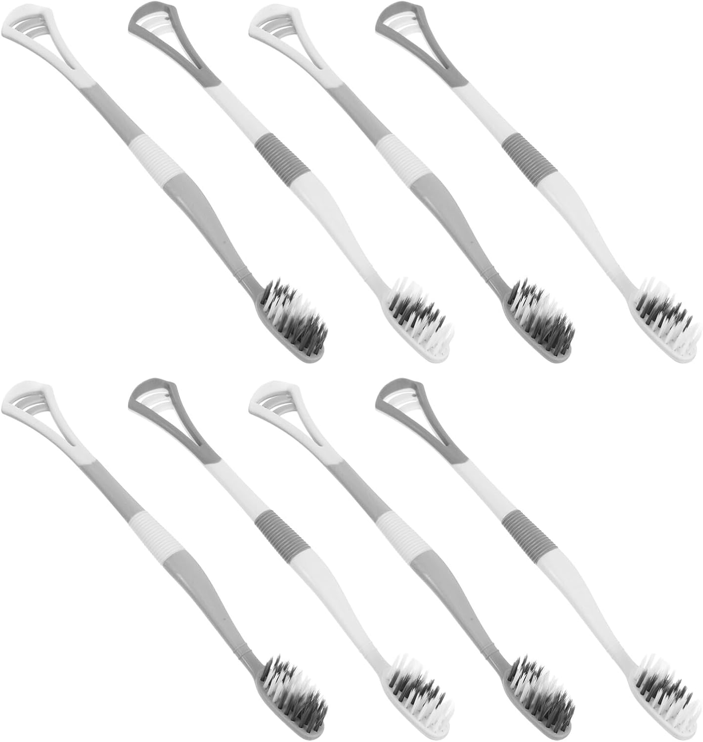 8pcs Dualhead Silicone Toothbrush and Tongue Scraper with Soft Bristles for Adults and Ergonomic Handle Sensitive Gums Care Includes Silicone Holder for Convenient Storage and