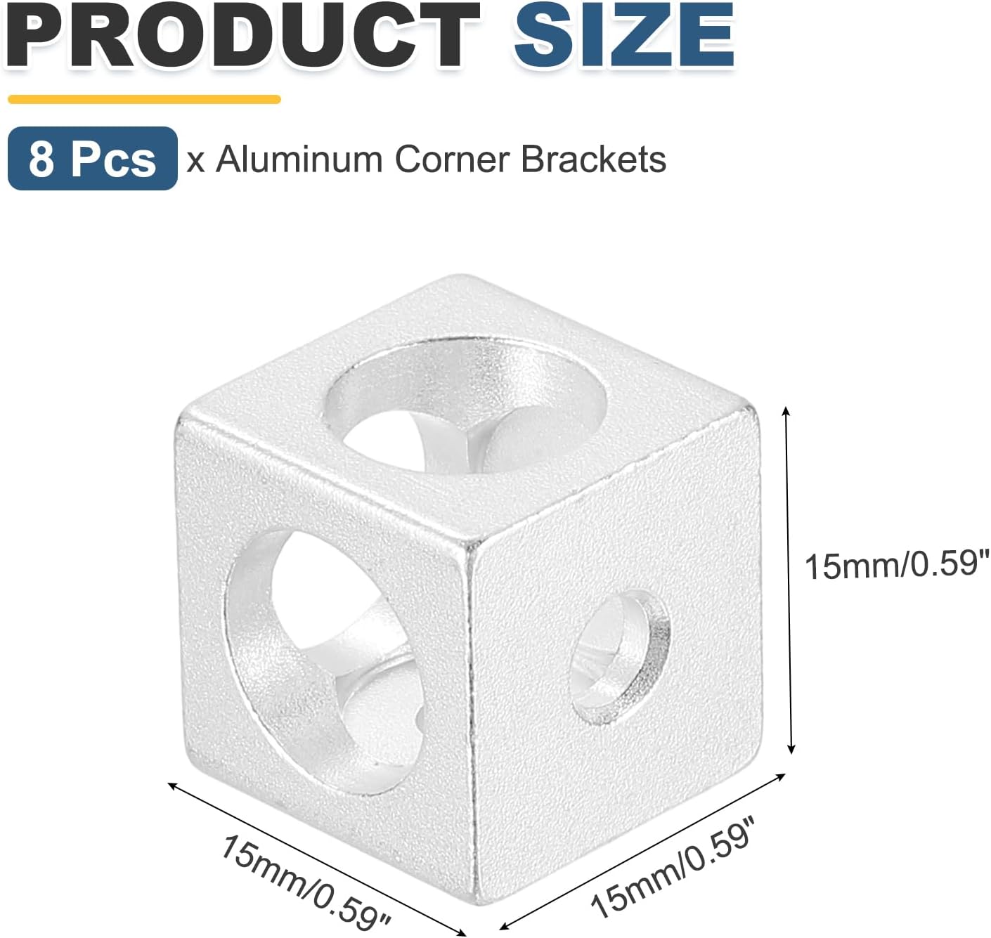 MECCANIXITY Silver Aluminum Extrusion Profile Connector, 1515 Series T Slot Cube Corner Brackets Extruded Hardware for Aluminum Extrusion Rail Accessories,8Pcs
