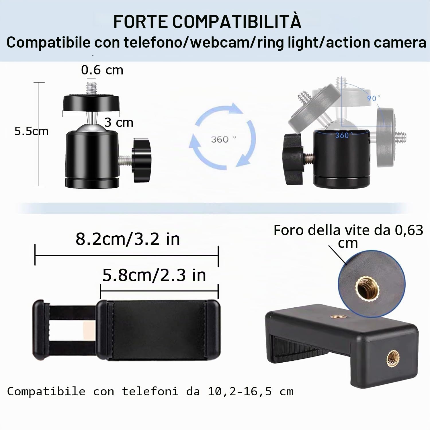 Supporto per Telefono Cellulare, Supporto Cellulare, Rotazione a 360° per Video Braccio articolato Braccio Flessibile per riprese fotografiche Piatte Livestream