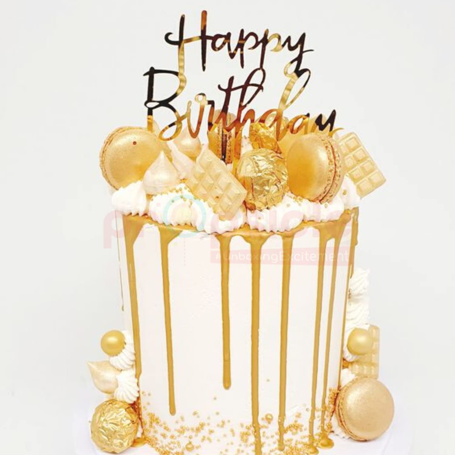 Propsicle Happy Birthday Acrylic Cake Topper - (Pack of 1) Gold Finish Cursive Script for Cakes and Desserts, Modern Birthday Decoration for Kids, Teens, Adults - Image 6 thumbnail