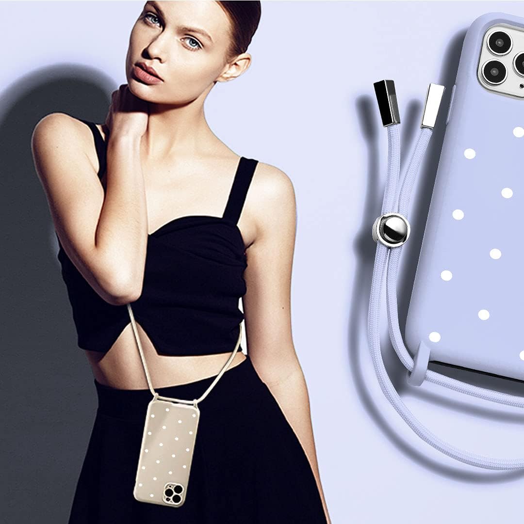 Phone Case with Necklace Cord Phone Cover Compatible with iPhone 11 Soft Silicone Crossbody Protective Case Shockproof and Resistant Phone Covers Green with Polka DotsPastel Violet