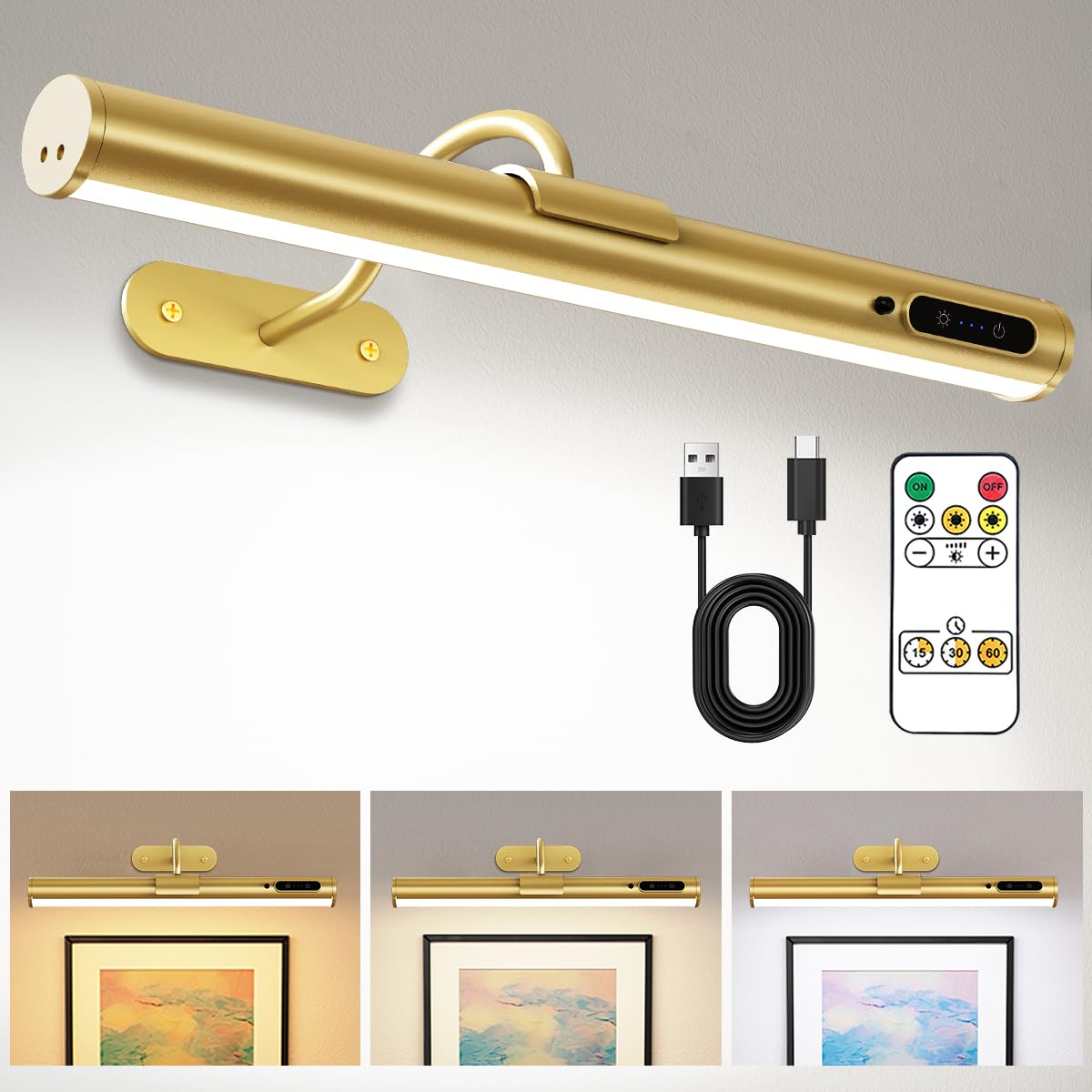 aplique pared espejo sin cable, lampara inalambrica para cuadros, 4000mah recargable baño lamparas con mando a distancia, luces sin cables para cuadro, baño, espejo, interior