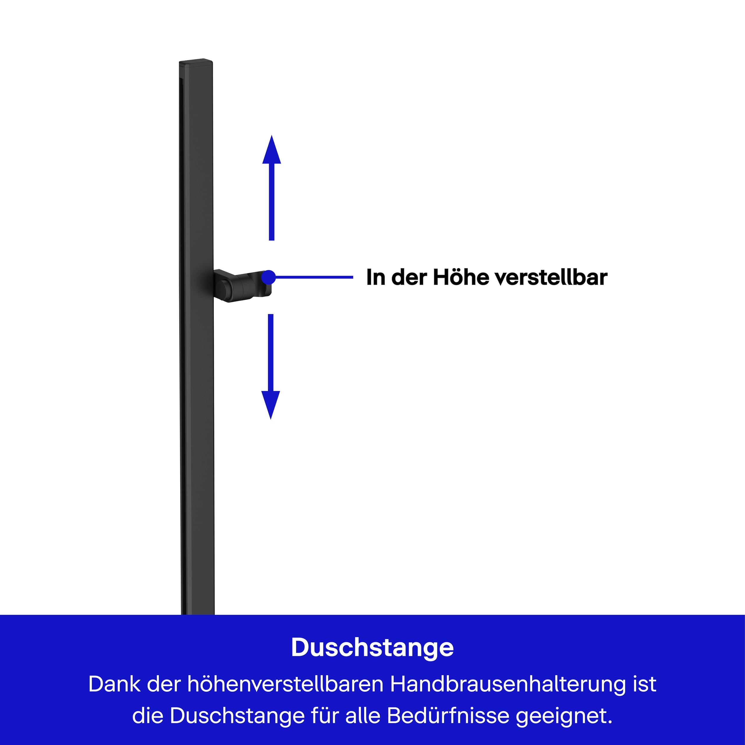 Duravit Universal Duschstange, Brausestange mit höhenverstellbarer Handbrausehalterung, variable Duschstange (810 mm), Schwarz Matt
