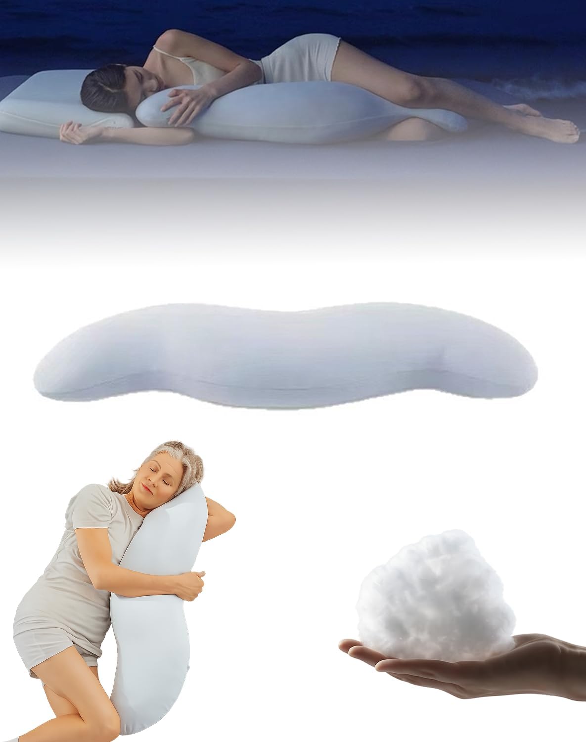 Body Cooling Pillow, Double Wave Curve Side Sleeper Pillow, Ergonomic, Cooling Side Sleeper Body Pillow, Full Body Support Pillow for Arms, Hips & Knees, Soft Breathable Fiber Fill (1pcs)