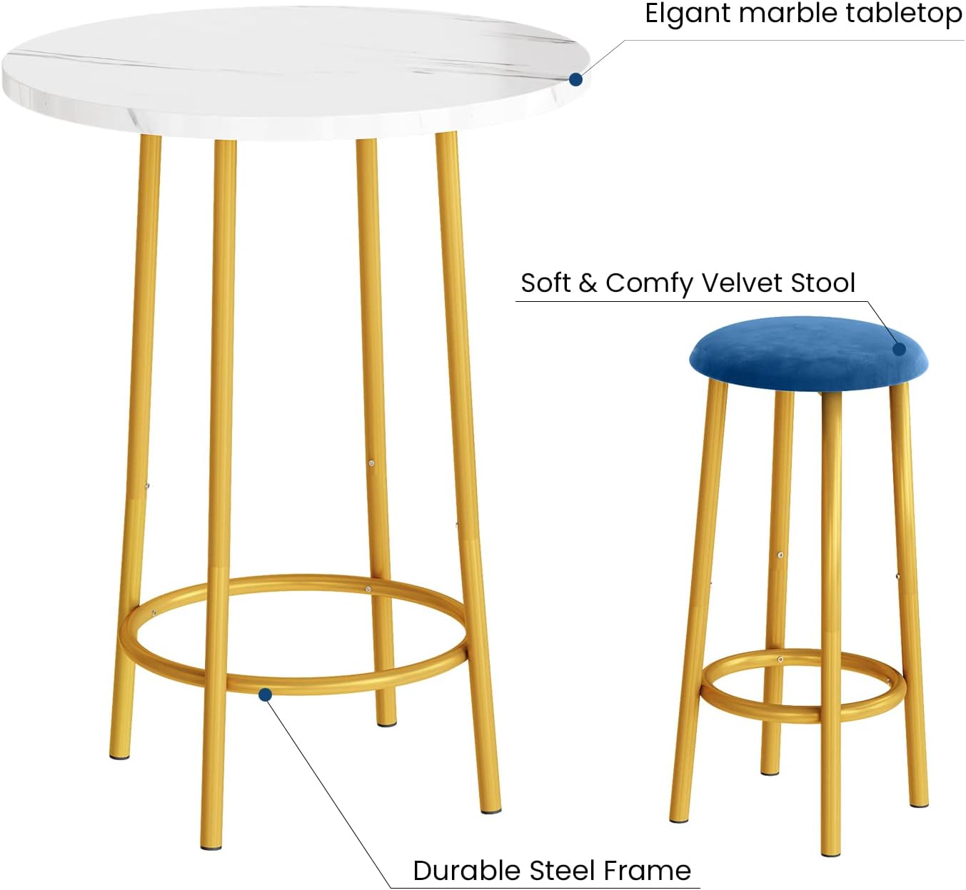 Round Pub Golden Velvet 3 Piece Bar Table Set 16 61DRd3qTN7L. AC SL1500
