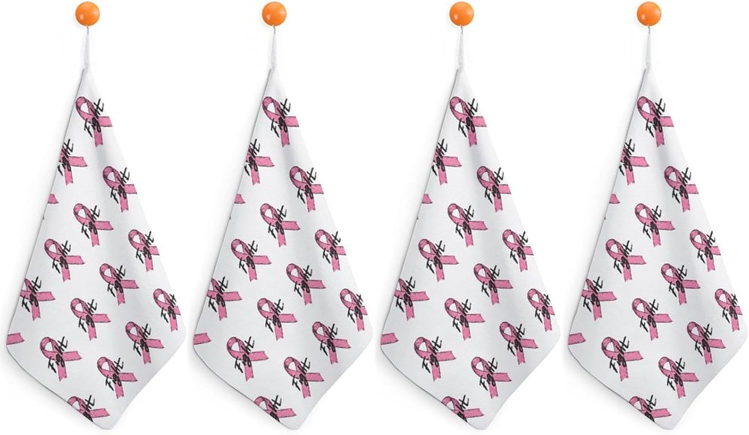 Breast Cancer Fight Cancer Awareness Ribbon Microfiber Hand Towels for Bathroom Soft Absorbent Bath Kitchen Towel with Hanging Loop 4PCS