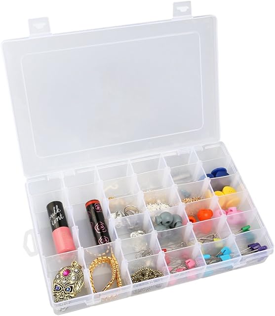OULII Adjustable 36-Grid Jewelry Organizer Box Storage Container Case with Removable Dividers Clear