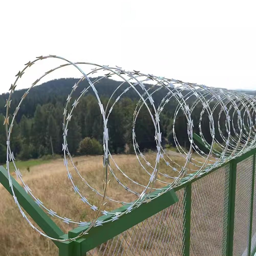 Ogrodzenie z drutu ze stali nierdzewnej, podwójne, spiralne, kolczaste, zabezpieczenie przed wzniesieniem, dla bezpieczeństwa, ochrona obwodu 35 m