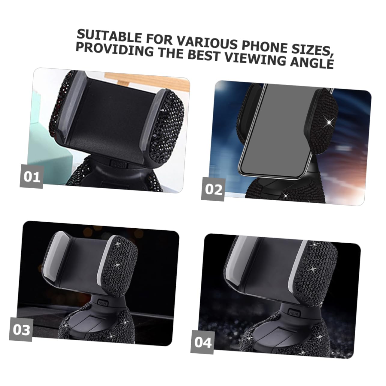 Supporto Auto Smartphone per Bocchetta Aria e Cruscotto 2 Pezzi Nero | Abs Protezione Antiscivolo, Installazione Semplice, Struttura Decorativa Strass