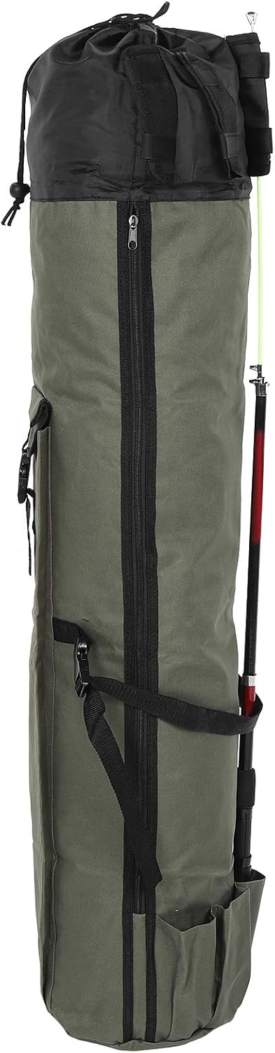 Multifunctional Fishing Rod Reel Storage Bag, Fishing Pole Carry Case with External Rod Holders and Padded Strap, 123cm Oxford Cloth Organizer for Anglers Travel