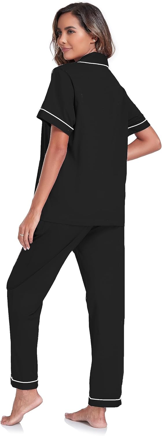 COLORFULLEAF 100% Cotton Women's Pajamas Sets Button Down Sleepwear Short Sleeve with Long Pants Lounge Pj set - Image 4