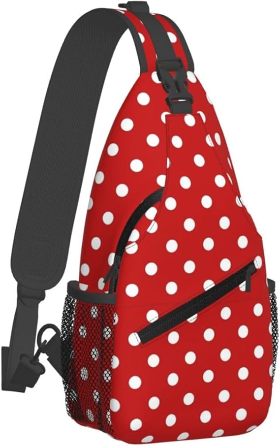 Cute Red Polka Dot Bag for Women Men Sling Chest Bag Backpack with Adjustable Shoulder Strap