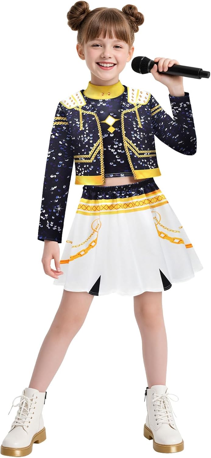 Girls Fancy Stage Outfit Set 3PCS Singer Costume 4-12Years Multi 10-12 Years