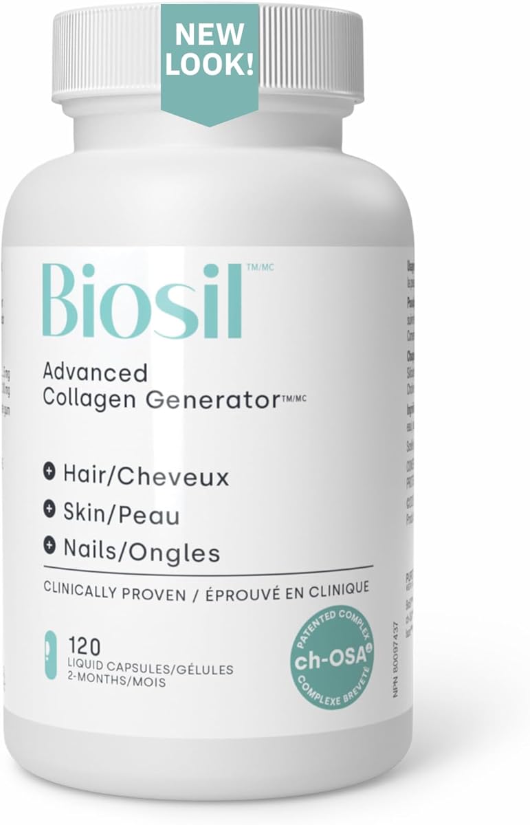 Biosil BioSil Advanced Collagen Generator, 5 mg of ch-OSA Silicon, 120 Liquid Vegetarian Capsules, Vegan, Helps Maintain Healthy Hair Growth, Skin & Nails