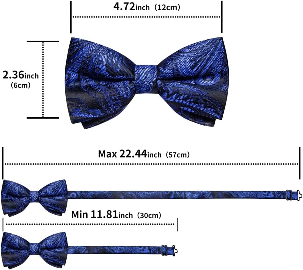 Paisley Pre Tie Bow for Men Solid Groom Accessories Bowknot Handkerchief