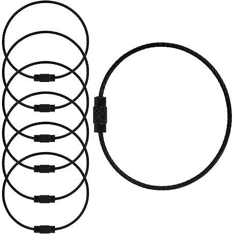 20 Pcs Black Stainless Steel Wire Keychain,1.5mm-5.9 Inch Metal Wire Ring for Luggage Tag Loops