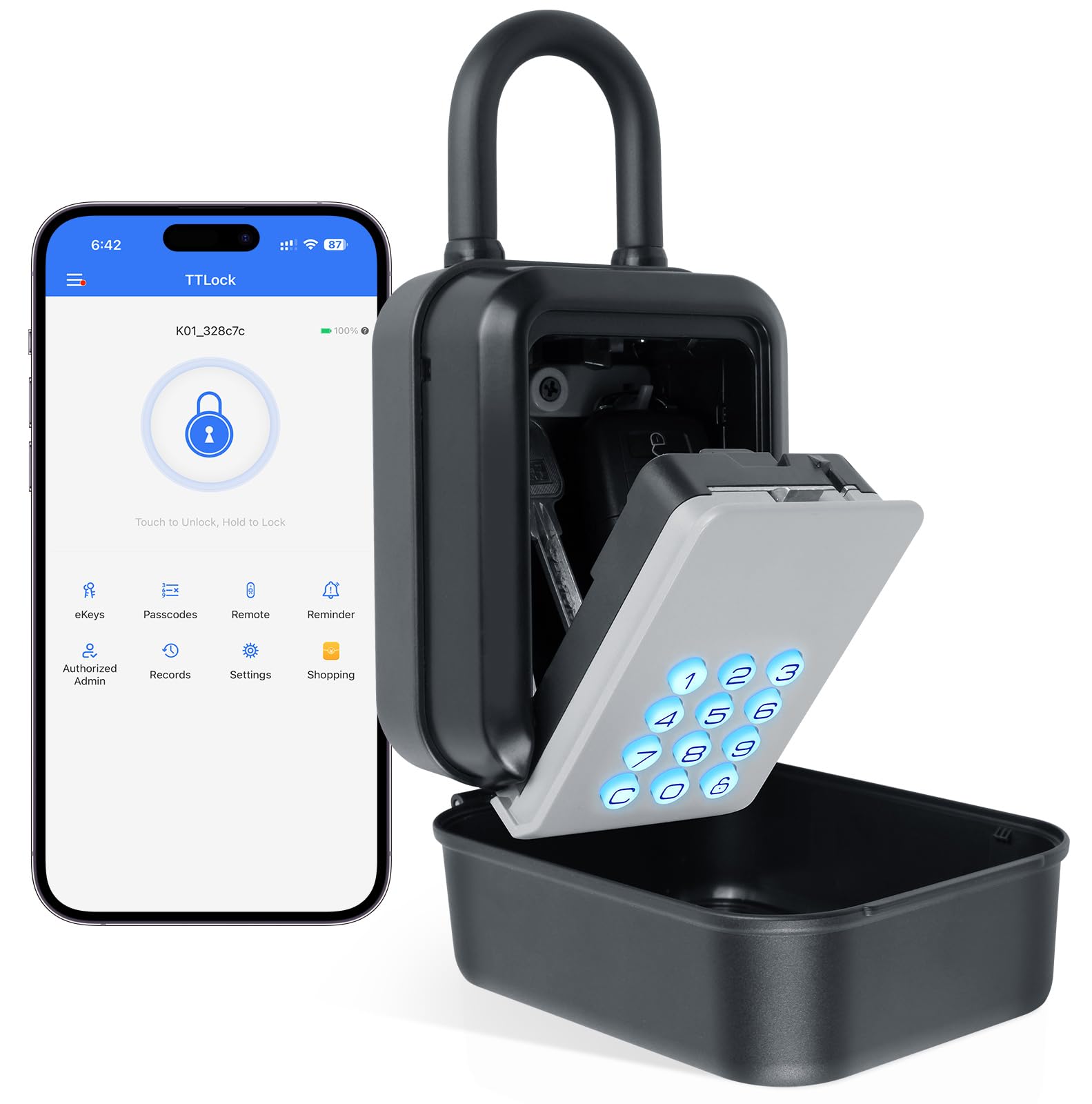 Amazon.com: Smart Key Lock Box with Code  Bluetooth & PIN Unlock, APP  Controlled Padlock Digital Lockbox for Keys Indoor & Outdoor Door Knob &  Handle, Generate eKeys and Remote Passcodes for