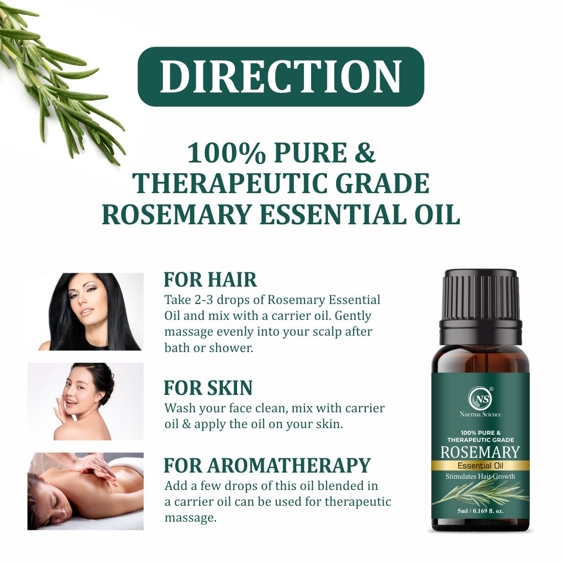 Nuerma Science Rosemary & Tea Tree Essential Oil Regimefor Hair Growth, Hair Fall Control and Nourishment, Skin Care| 100% Pure, Naural, Organic Certified & Undiluted | Pack of 2x5ml Nuerma Science Rosemary & Tea Tree Essential Oil Regimefor Hair Growth, Hair Fall Control and Nourishment, Skin Care| 100% Pure, Naural, Organic Certified & Undiluted | Pack of 2x5ml