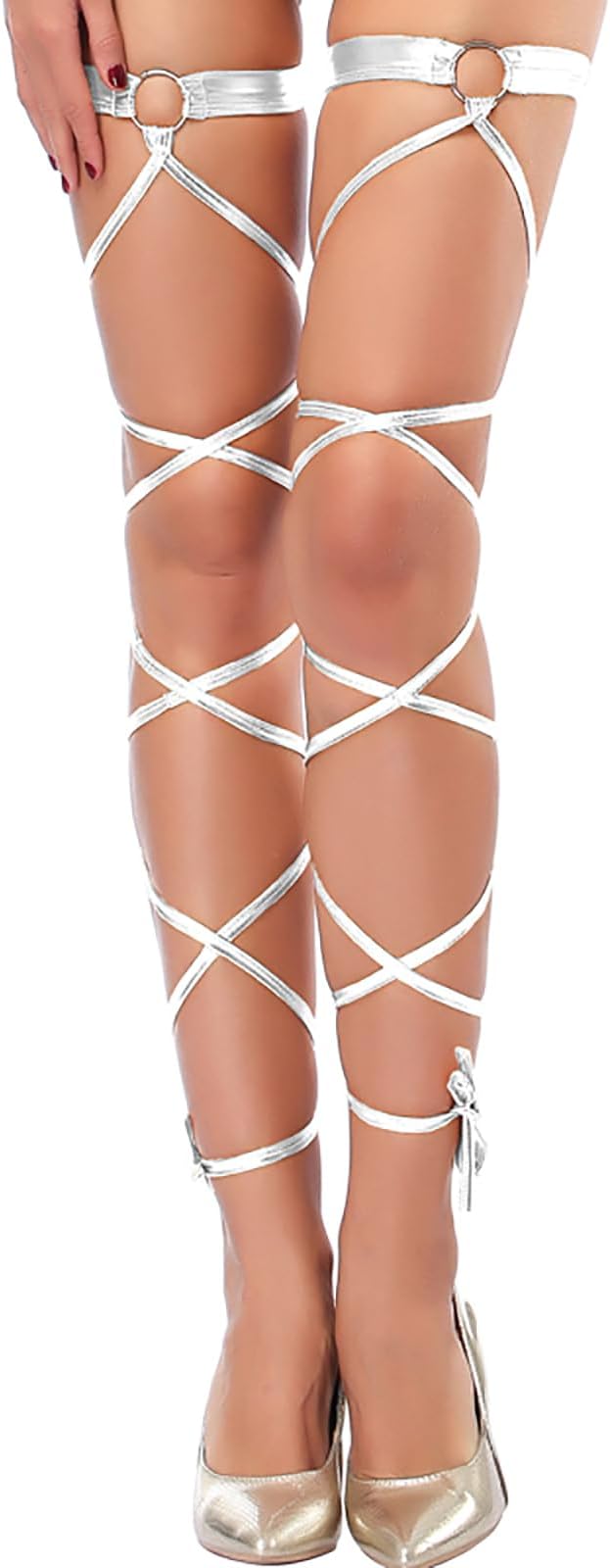 Women Sexy Leg Wraps for Rave Dancing Party Shiny Metallic Leg Wrap with O-ring