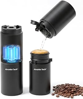 2-in-1 Portable Electric Burr Coffee Grinder - Grind & Brew, 38 Adjustable Settings, Ceramic Alloy Burrs, Rechargeable, with Cups, Filter & Lid for Home, Travel & Camping