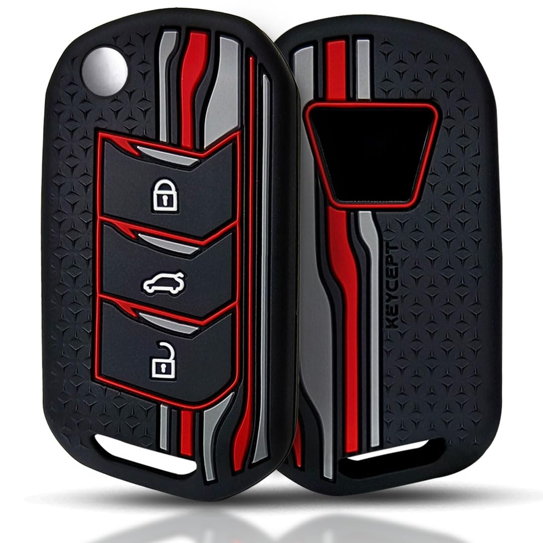 Keycept™ Tristar Silicone Key Cover for Mahindra Scorpio N, 3XO, XUV 300, Marazzo, XUV 700, XUV 400, Bolero, Thar Roxx, TUV 300, EV 3 Button Flip Key Cover (Black)-image-40