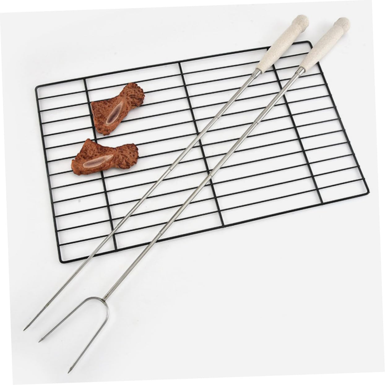 POPETPOP 4pcs Roasting -shaped Stainless Steel Skewers for Bbq Grilling Portable Meat Roasting Sticks for Outdoor Cooking -scald Handle Easy to Clean Grill Utensils