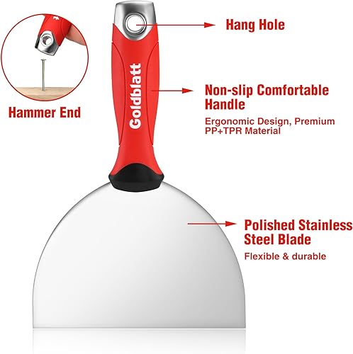 Miniatura 8 de Goldblatt Cuchillo de masilla de 3 pulgadas, pintura de raspado de acero inoxidable, raspador de masilla con extremo de martillo, agarre suave,