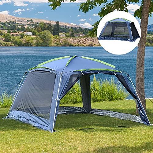Outsunny 5-8 Person Camping Tent, Portable Dome Tent, Outdoor Screen House Sun Shelter, 360x355x215cm - Dark Blue/Green