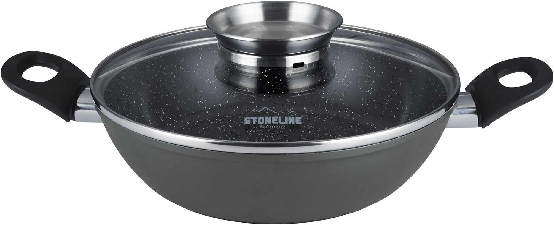STONELINE Ceramic 24cm Serving pan Anthracite, H 6,5 cm, with Glass lid with Aroma knob