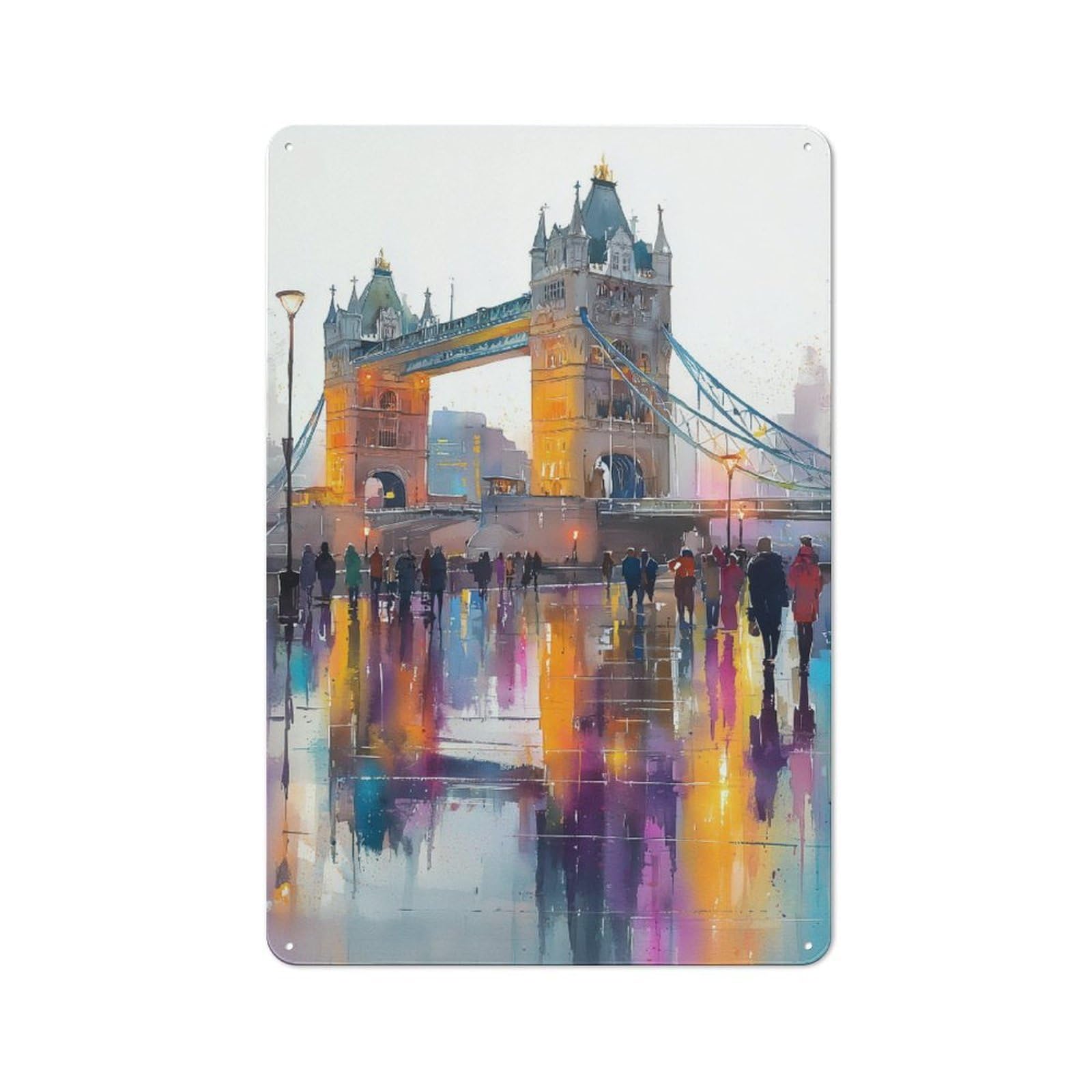 Junmoney London Bridge Reflections -1 Printed Metal Sign 30X20cm For Man Cave Or Games Room, Suited To Man Cave Decor Fans