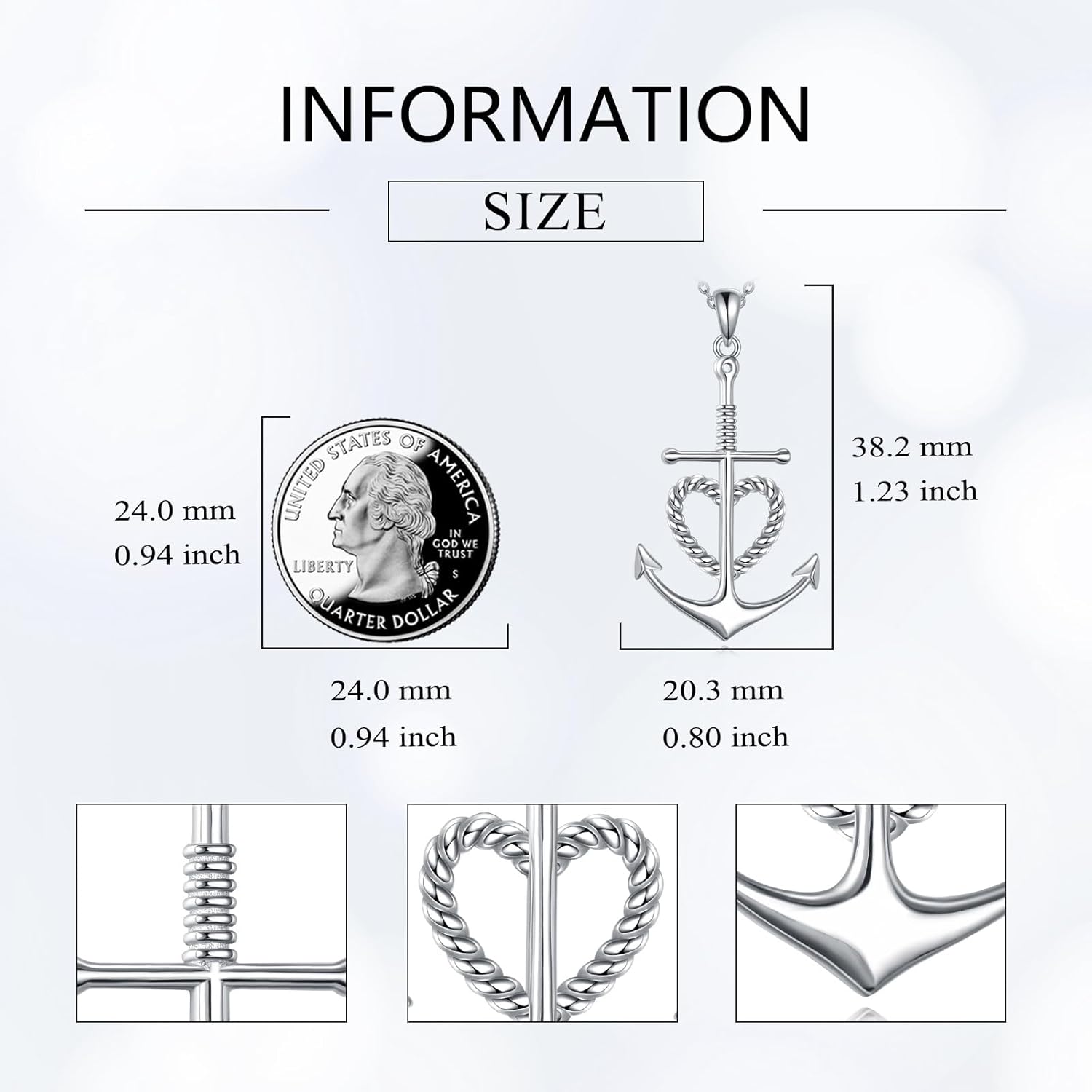 Anchor Necklace Sterling Silver Faith Hope Charity Pendant Heart Cross Anchor Jewelry Birthday Gifts for Women Men - Image 4