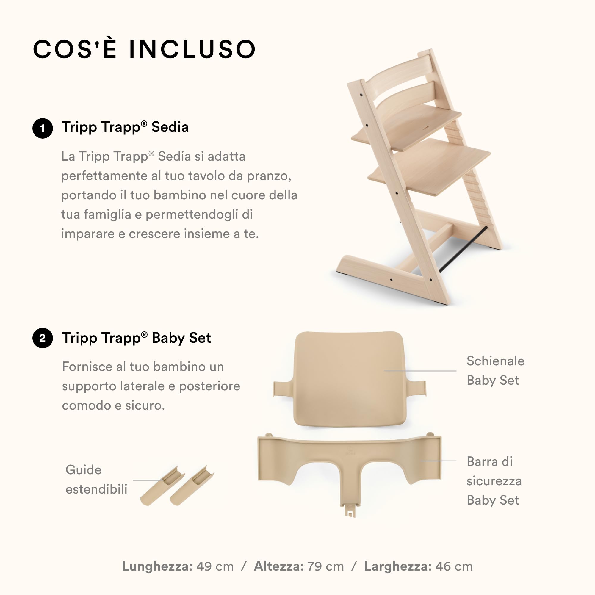 Seggiolone Tripp Trapp di Stokke, White - Include Sedia + Baby Set 2 per bambini tra 6-36 mesi - Regolabile, Ergonomico e Facile da pulire